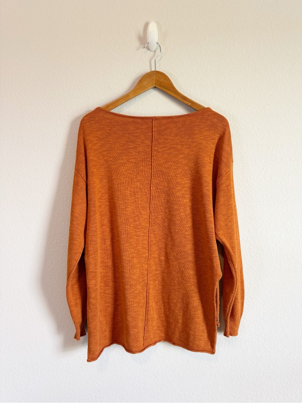 Free People Beach Rust Orange V Neck Cotton Linen Blend Side Slit Sweater Sz XS - Picture 7 of 9